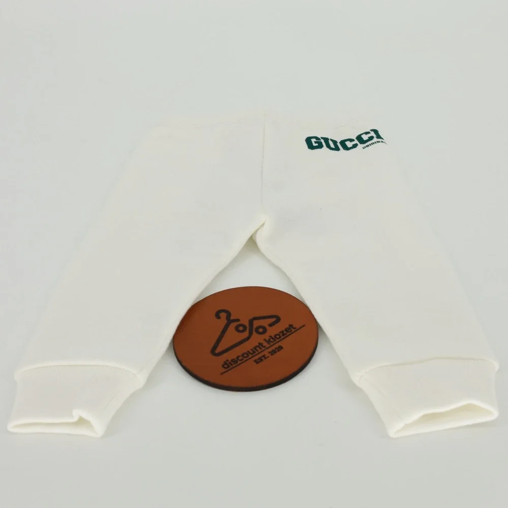 Gucci Kids Original Logo White Green Felted Cotton Jersey Jogger‎ Pants 6-9M